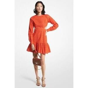 Michael Michael Kors Cutout Eyelet Mini Dress Sz 14- Optic Orange